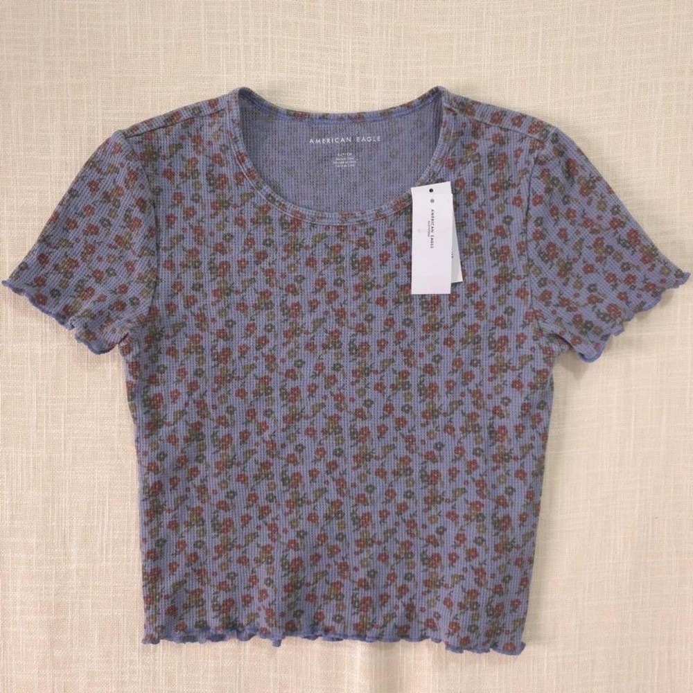 American Eagle purple floral crop top Size S